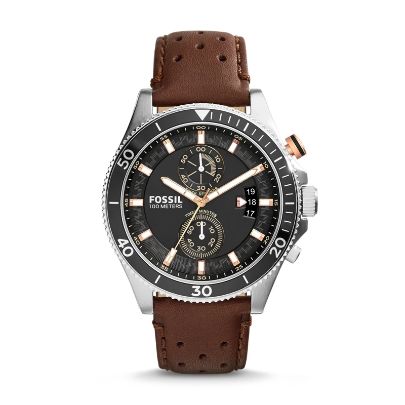 

FOSSIL Men's Watch Wakefield Chronograph Leather Watch Black Dial Quartz 45mm Wristwatch CH2944