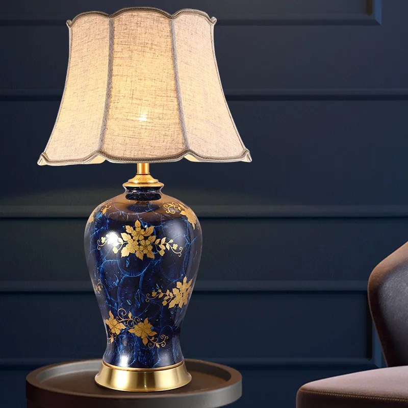 

Copper table lamp American style for living room Jingdezhen ceramic lamp luxury Bedroom bedside lamp decorated led lamps
