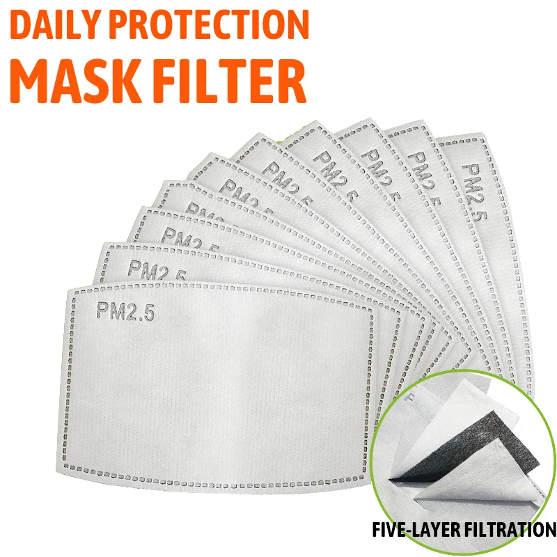 

100/20 Pcs PM2.5 5 Layers Filter Paper Anti Dust Mouth Mask Filter Paper Outdoor Activated Carbon Breathing Filter Face Mask Pad