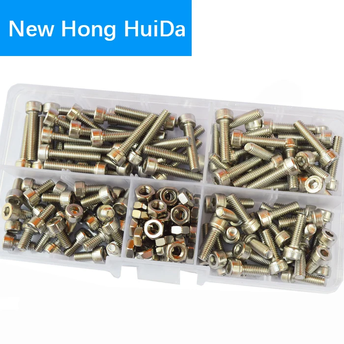 M2 M3 M4 M5 M6 Hex Socket Head Cap Screw Metric Thread Hexagon Allen Head Bolt Nut Set Assortment Kit 304 Stainless Steel afbeelding