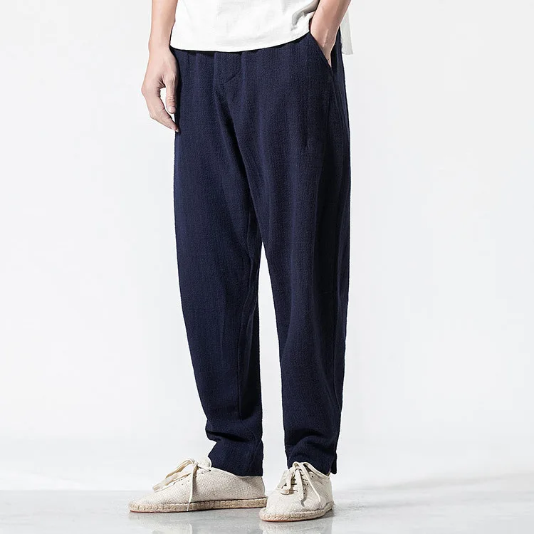 

2019 Chinese-style Summer New Style Cotton Linen Chinese Button Knots pencil pants Pants Men Retro Loose-Fit Flax Hugh Pants Men