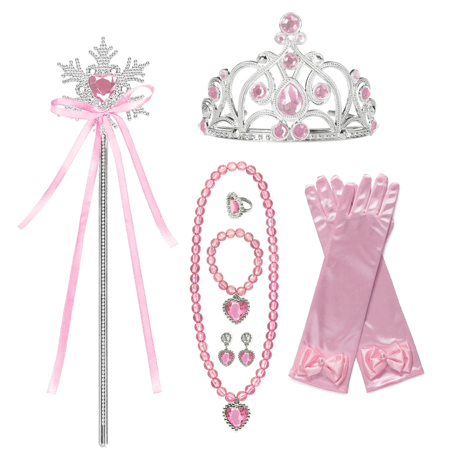 Girls Anna Elsa Cospaly Sets Crown Magic Wand Necklace Wig Gloves Accessories  Earring Bracelet Sleeping Beauty Belle Party Gift baby accessories clipart Baby Accessories