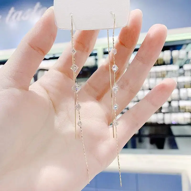Kortean Long Dangle Earrings For Women Full Crystal Pearl Tassel Drop Earring Vintage Gold