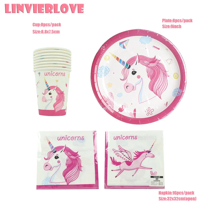 LINVIERLOVE 32 шт. бумажные салфетки с единорогом для девочек, одноразовые салфетки для детского дня рождения, вечерние принадлежности для декора ангела - Цвет: 32pcs