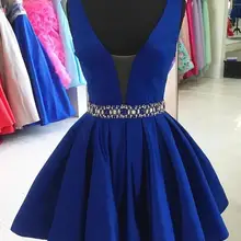 Горячая Распродажа, синие короткие платья для выпускного вечера пояс с кристаллами, атласное короткое платье для Бала женственные вечерние платья с v-образным вырезом, выпускное платье vestidos