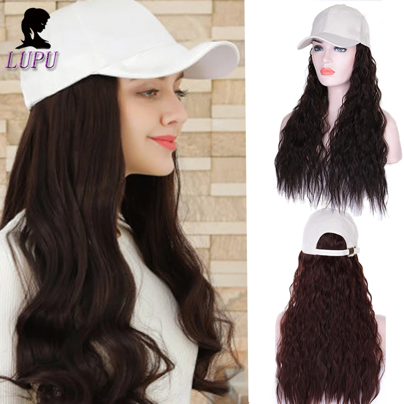 

LUPU Female Long Wave Synthetic Hair Wig With White Baseball Cap Adjustable strap High Temperture Fiber Hairpieces