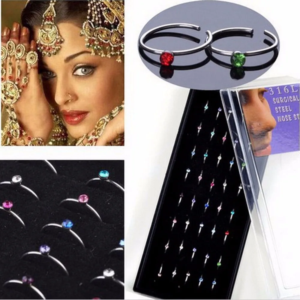 40Pcs/18Pcs Trendy Body Piercing Jewelry Stainless Steel Nose Open Hoop Ring Studs With Box | Украшения и аксессуары