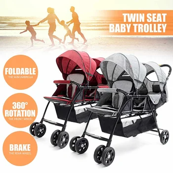 

Twin Baby Strollers Lightweight Folding Double 2 Seat Twins Baby Trolley Front And Back Tandem Stroller Car Kid Can Lie Flat