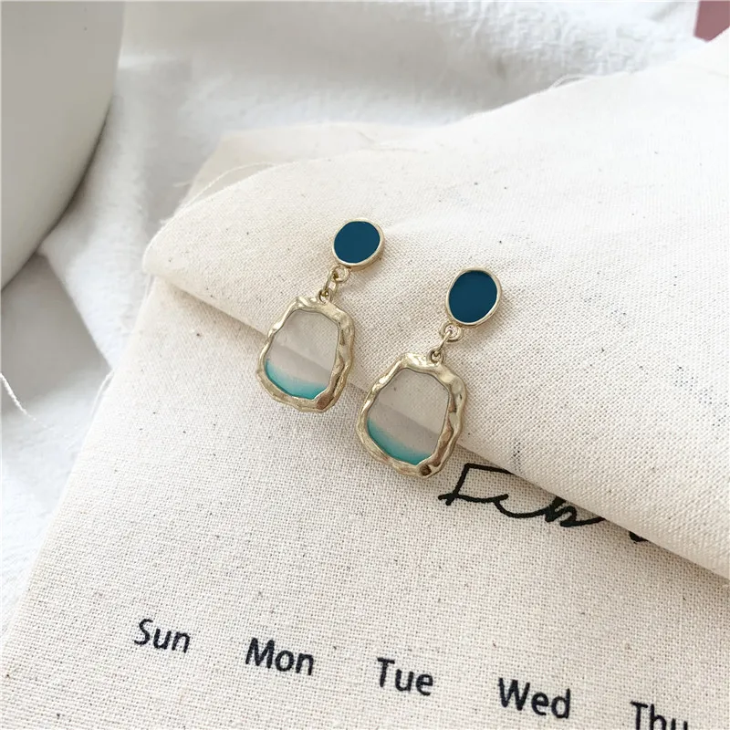 

Fairy Transparent Blue Clip Earrings Without Piercing Simple Korean Fashion Earrings 925 Silver Needle