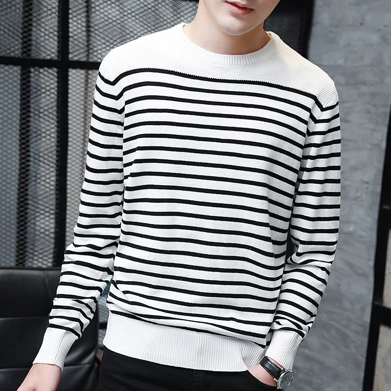 

New men's sweater stripe knitwear Korean round neck Pullover plus size sweater