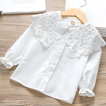 

New Spring 2020 Girls ShirtToddler Baby Casual Long-Sleeved White Shirt Children's Lace Lapel Children Clothes 2-7Y