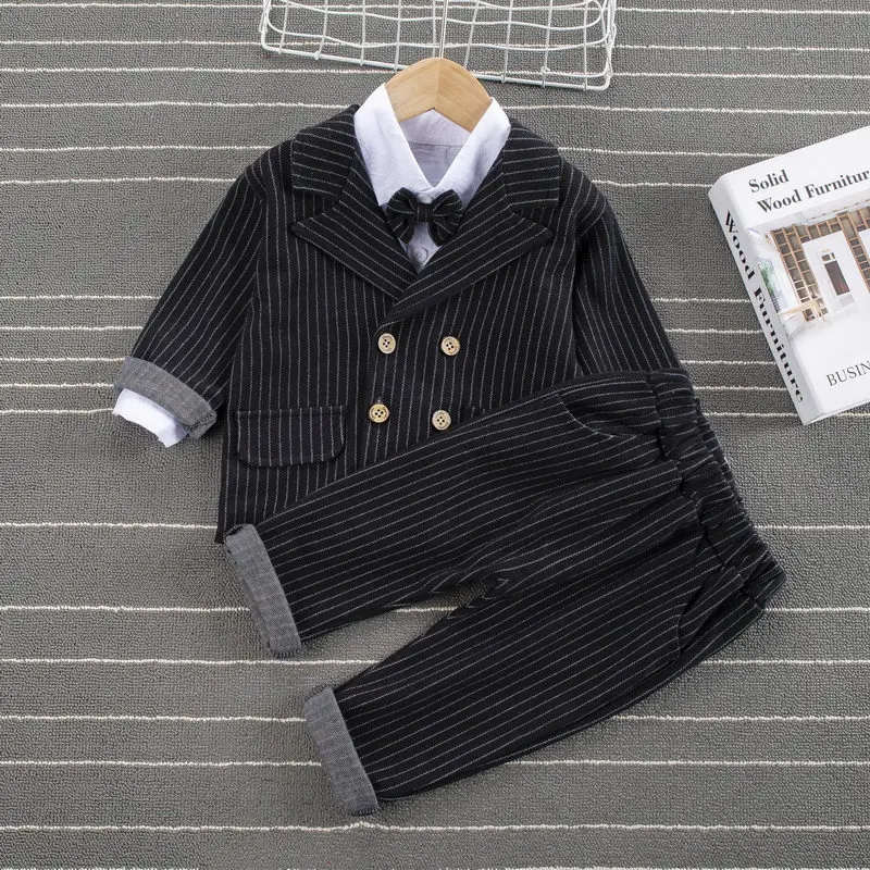 

Children Kids Suit Wedding 3Pcs/sets Autumn Baby Boys Long Sleeve Suits Strips Pants Toddler Cotton Clothing Infant Tracksuits