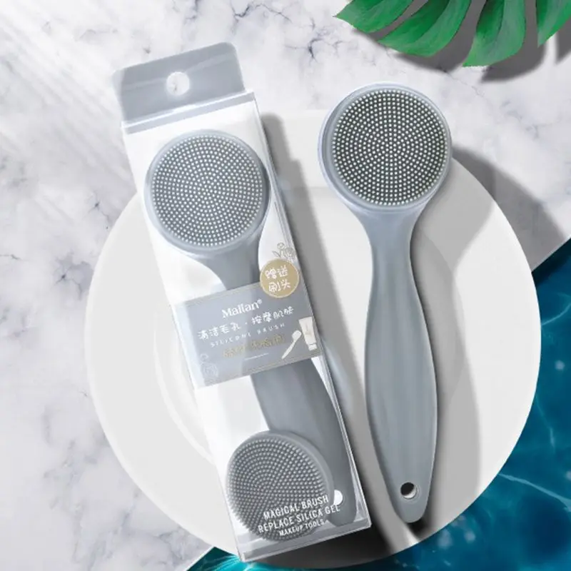 

Silicone Facial Cleansing Brush with Replacement Head Face Body Cleaning Pore Oil Control Blackhead Remover Exfoliating Massage