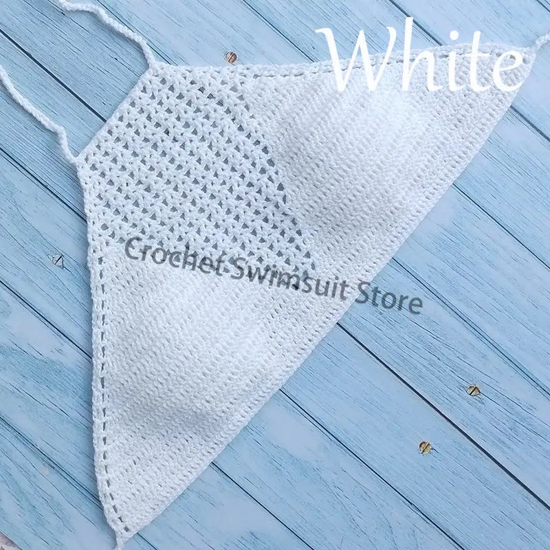 white Бикини ручной работы, вязанный крючком Топ, бюстгальтер, Женский сексуальный купальник, топы, Холтер, вязаный купальник, бразильские бикини,, mujer, купальный костюм - Цвет: white