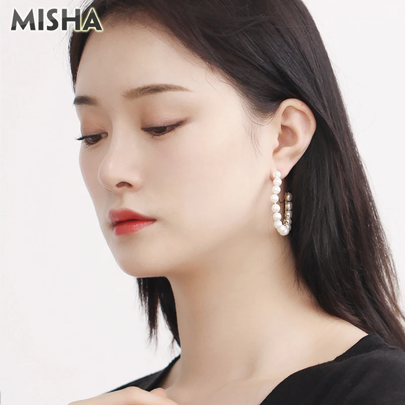 MISHA модные серьги обруча для женщин покрытые жемчугом ручной работы круглые ювелирные серьги для девушек подарки