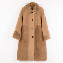 Женское зимнее пальто с отложным воротником, меховая женская длинная куртка, кожаная внутренняя Лоскутная куртка, пальто Casaco Feminino