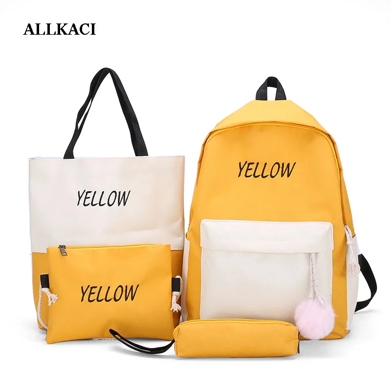 

School Backpacks 4Pcs/set Women Canvas Backpack Set Zipper School Bags College Bookbag Teenager Girls+Boys Student Bag Satchel50