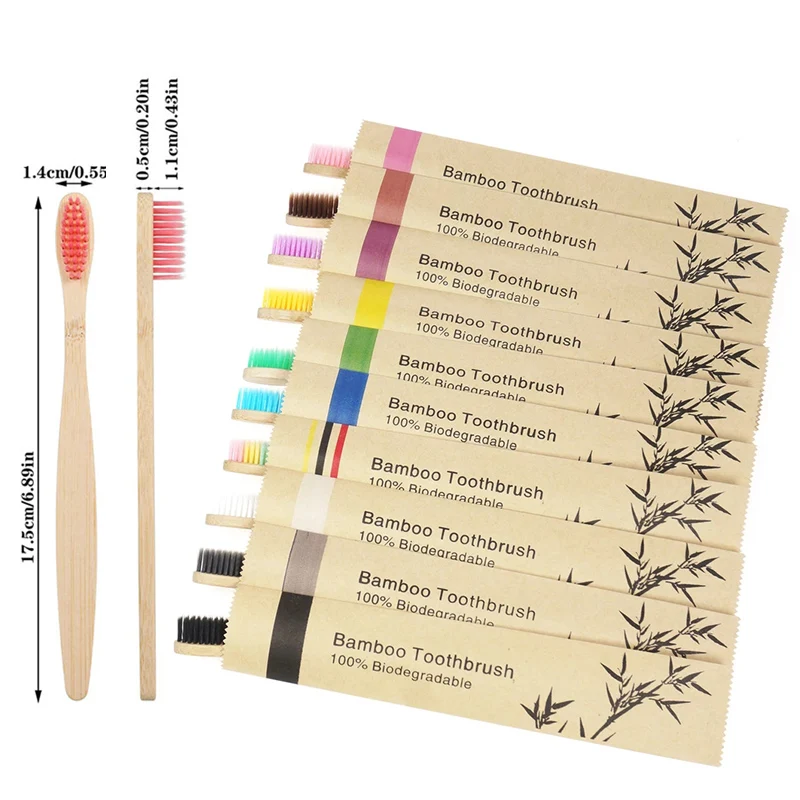 

Wholesale 10pcs Bamboo Toothbrush Soft Bristled Tooth Brush with Individual Kraft Paper Bag Biodegradable Eco Friendly Products