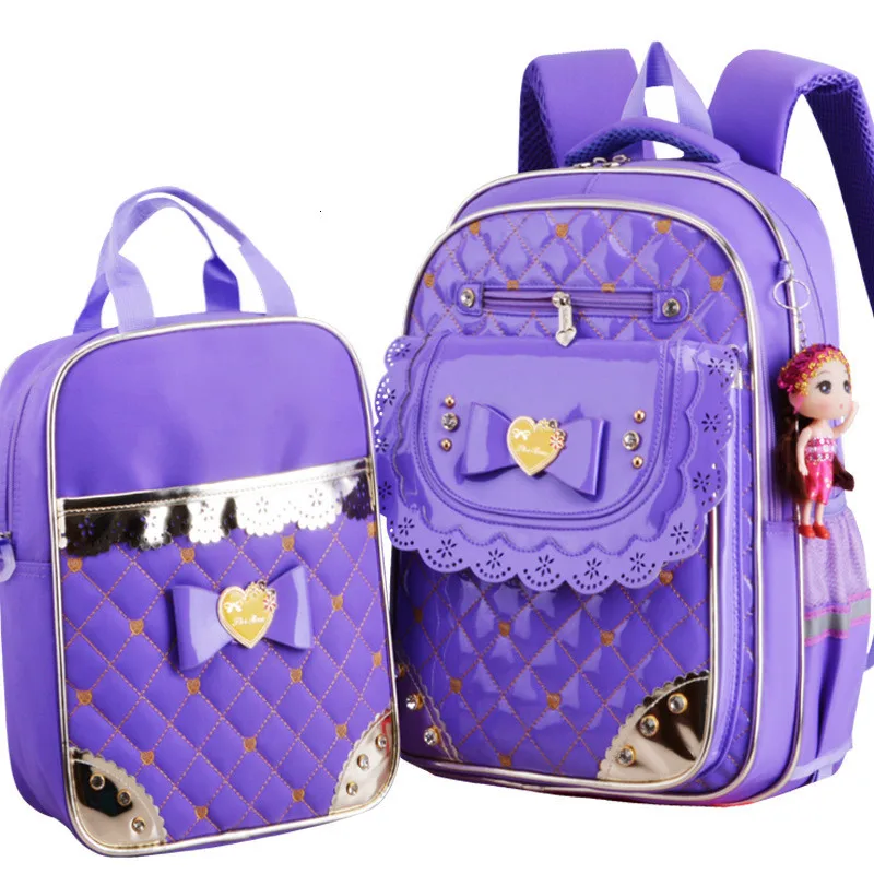 purple Рюкзаки Детские ортопедические школьные сумки для девочек милые Водонепроницаемый школы 2 шт./компл. Дети Путешествия Рюкзак сумка Mochila - Цвет: purple