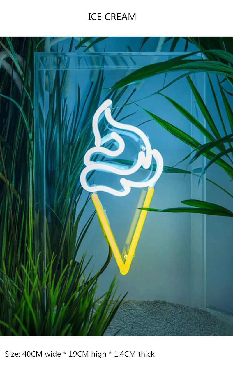 ice cream1 Неоновый свет неоновая вывеска панель ночник питание от USB INS форма Романтическая свадьба праздник вечеринка украшение сказочная лампа крыло банан - Испускаемый цвет: ice cream1