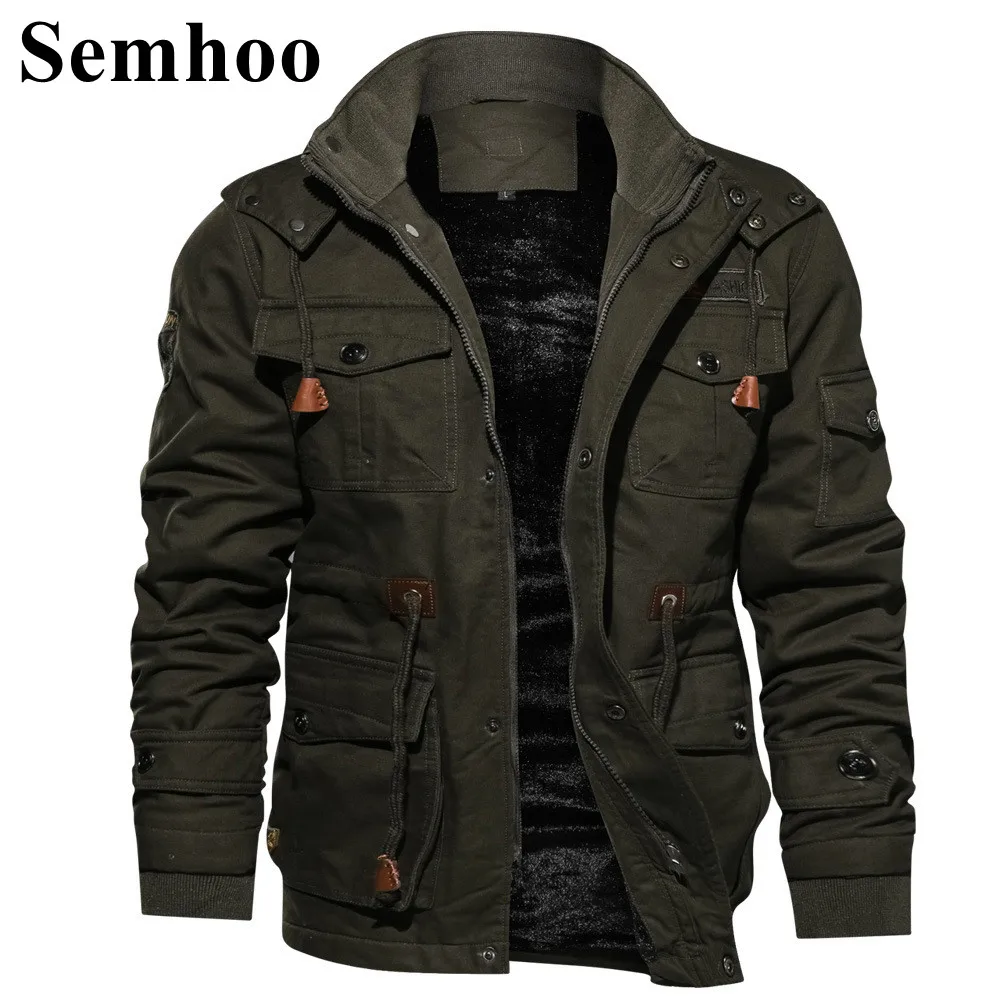 Autumn Winter Jacket Men New Plus Size Loose Men's Hooded Plus Velent Thicken Warm Washed Cotton Army Mens Jackets And Coats