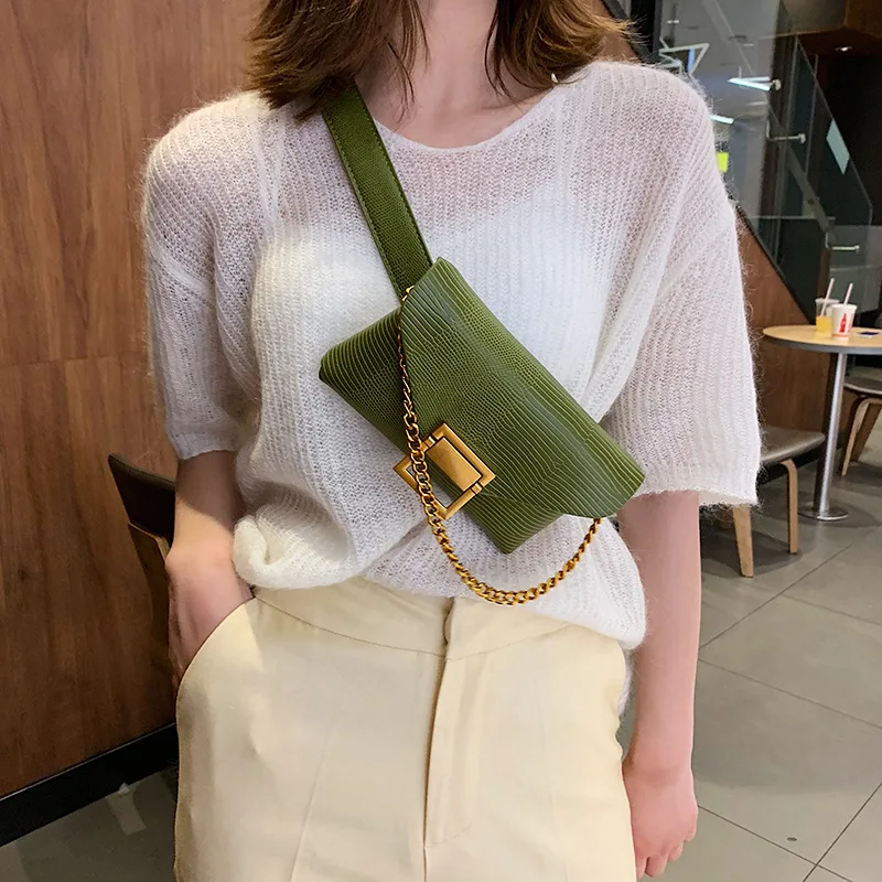 

Ins snake skin pattern small waistband chain mini mobile phone bag thin waistband small satchel bag