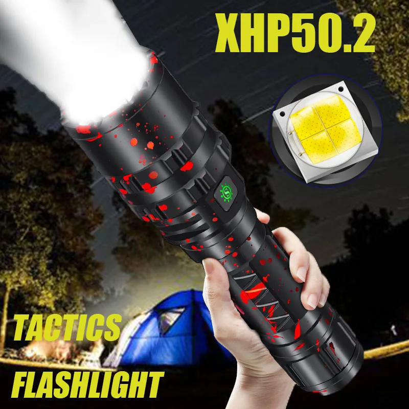 

Tactical Flashlight Powerful XHP50.2 LED Flashlight Xlamp Aluminum Hunting L2 Waterproof 18650 26650 Torch Lanterna