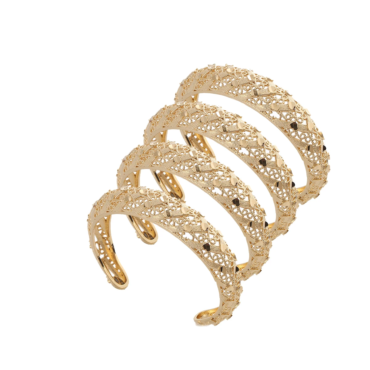4pcs Hollow Pattern Heart Bangles Cuff Vintage Ethnic Women Ramadan Jewelry