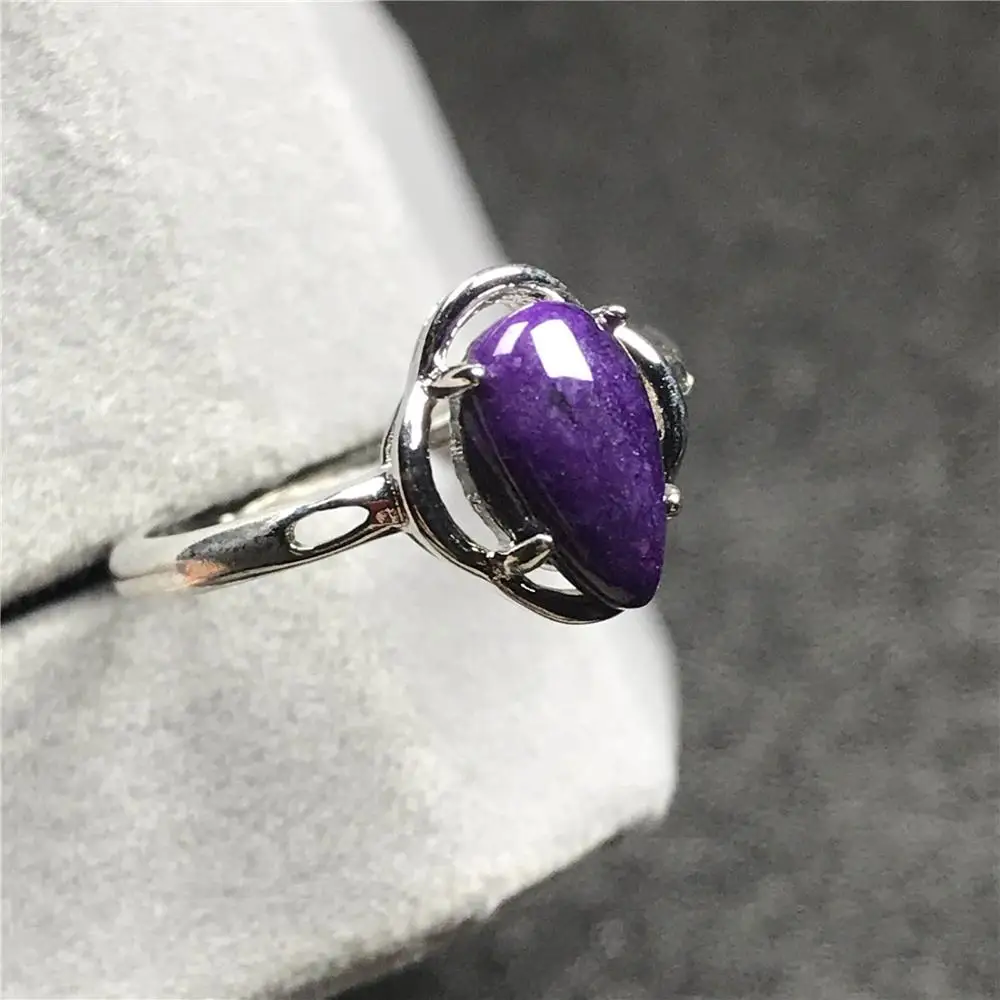 

9x6mm Natural Royal Purple Sugilite Ring For Woman Lady Anticancer Stone Crystal Silver Beads Adjustable Ring Jewelry AAAAA