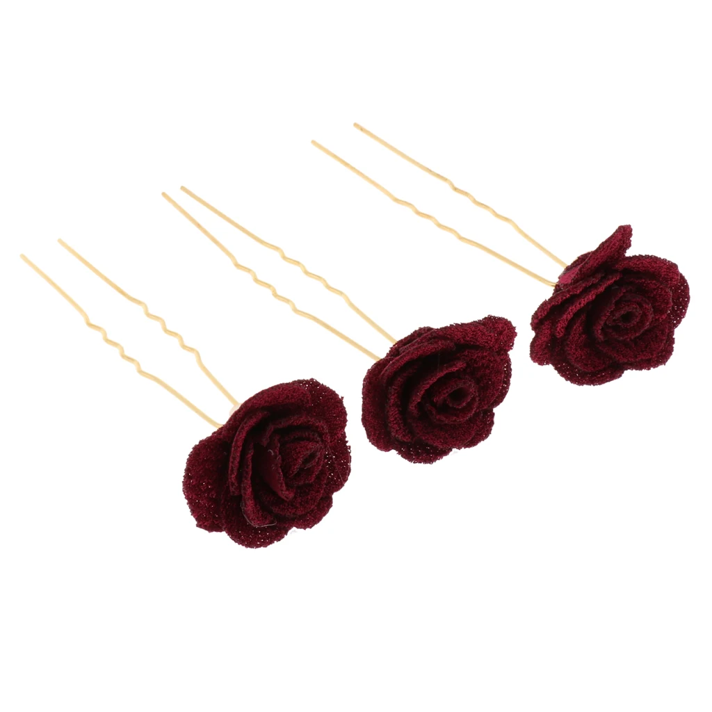 3pcs Hairpins with Rose Flower Hair Accessories Headdress Jewelry Wedding Decoration