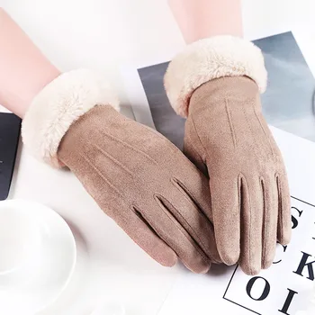 2021 nowe modne rękawiczki damskie jesienno-zimowe śliczne futrzane ciepłe rękawiczki pełne mitenki Outdoor Sport na rękawiczki damskie z ekranem dotykowym tanie i dobre opinie ISHOWTIENDA Stałe DO NADGARSTKA Adult CN (pochodzenie) WOMEN COTTON moda Gloves
