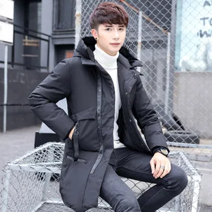 Mid-length MEN'S down Jacket Men White Duck down Korean-style Hooded Non-Cotton Young And Middle-aged down Jacket Thick Students