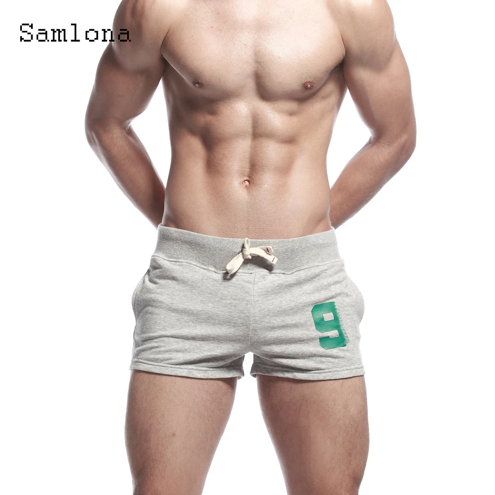 

Samlona Men Casual Shorts 2022 European Style Fashion Number 9 Print Short Pants Male Leisure Skinny Beachwear Mens Sportwear