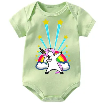 

Baby Bodysuit Summer Clothes Boys Girls Jumpsuit Green unicorn Short Sleeve Cotton baby clothing Infant sets 0-24M for Kids Gift