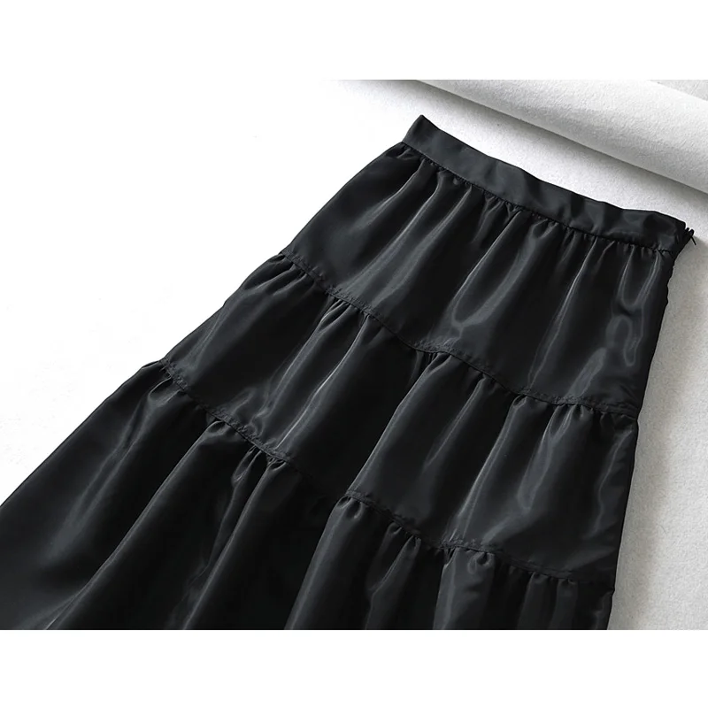 RR Taffeta многослойные юбки, женская модная свободная Однотонная юбка, женская элегантная плиссированная юбка на молнии, юбки до середины икры для женщин