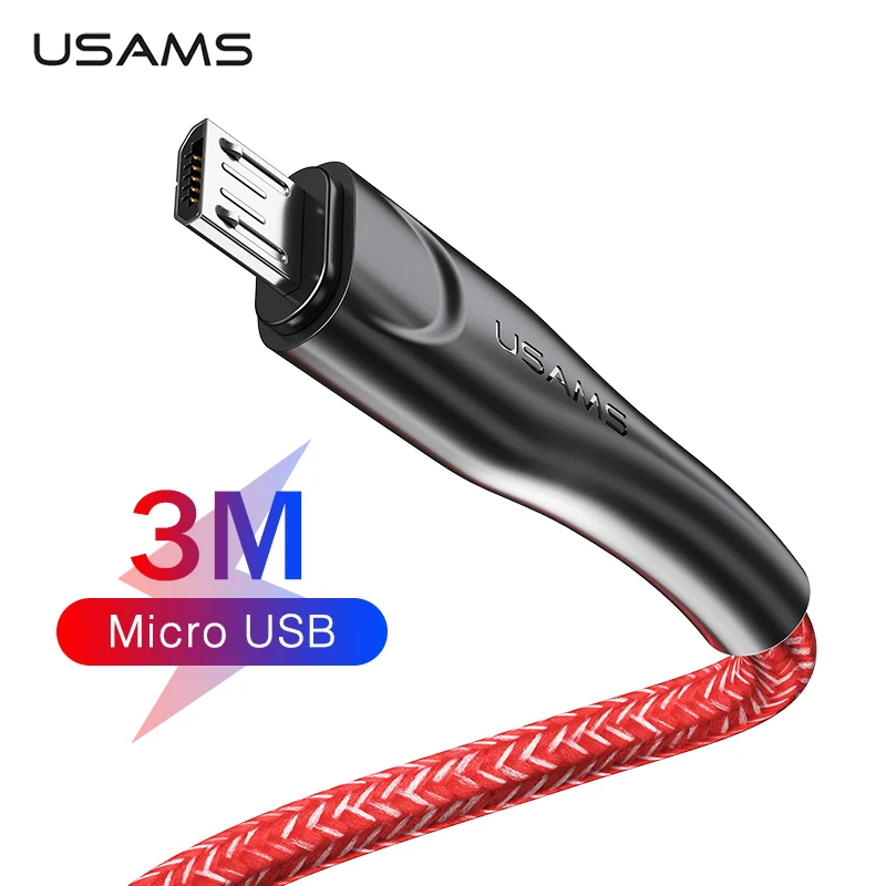 USAMS 3 м 2 м 1 м Micro USB кабель для Xiaomi Redmi Micro USB кабель для зарядки и передачи данных Android microusb кабель для samsung s7 зарядный шнур
