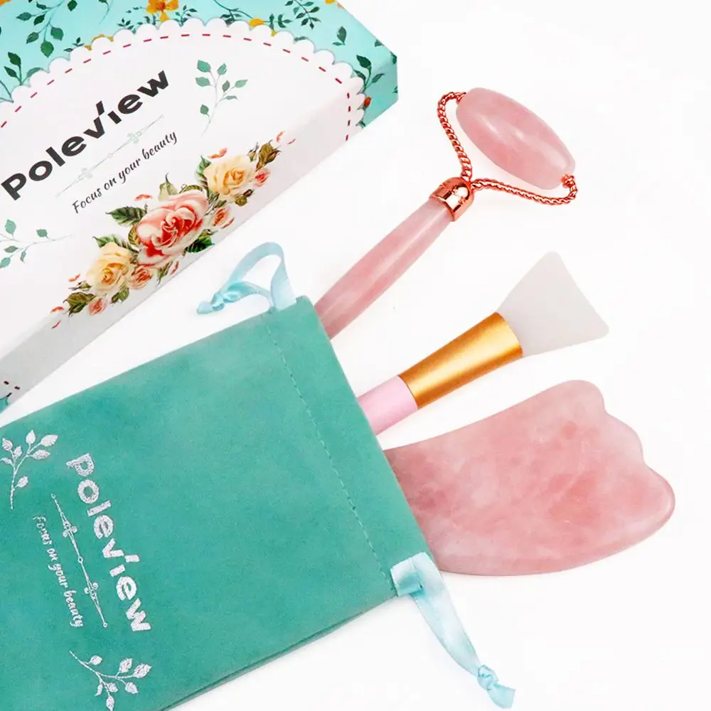 Spa grade нефритовый валик и Gua Sha набор инструментов для лица для уменьшения морщин включает в себя кисть для маски и мешочек со шнурком