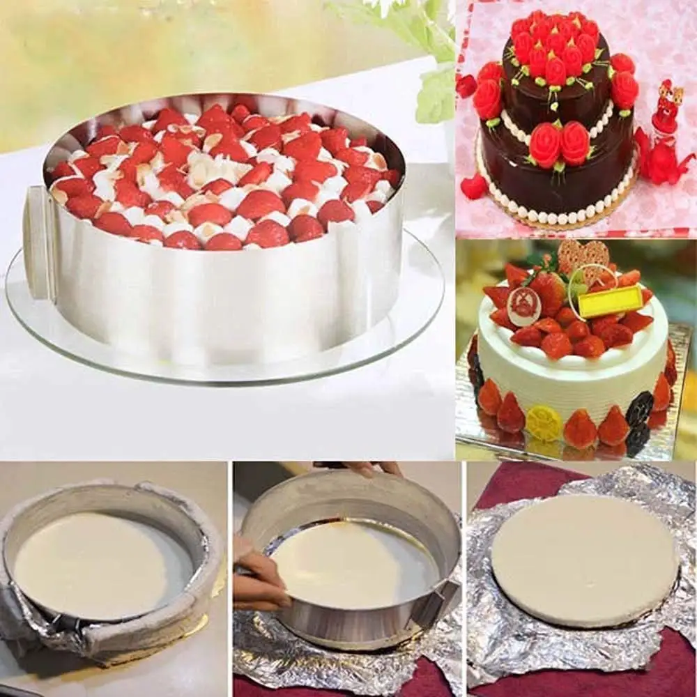6-12inch Adjustable Stainless Steel Fondant Cake Mold Cutter Baking Round Mousse Ring Cake Mould Kitchen Decorating Bakery Tools
