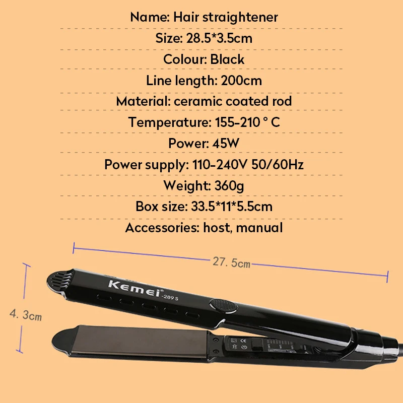 KEMEI titanium Профессиональные паровые утюжки для выпрямления волос Выпрямление утюжок плоский утюжок для завивки волос Инструменты для укладки KM-289