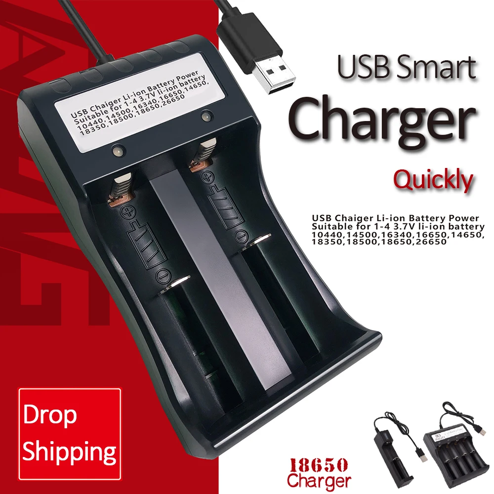 18650 cargador de batería adaptador Universal USB de la batería de litio para La 16340, 14500, 26650, 18650 recargable de carga de la batería