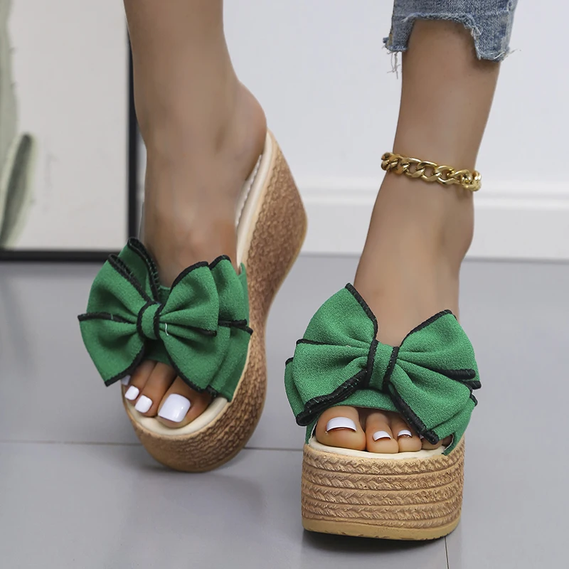 Slippers Sandals Shoes Slippers Sandals Female Slippers Women Slippers Fashion Pee Toe Summer Shoes Butterfly-knot High Heels Women Slides Platform Wedges Ladies Shoes F66