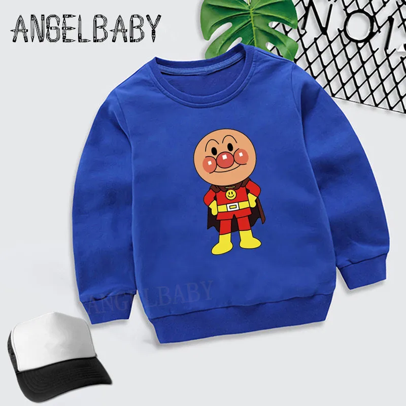 Детские толстовки с капюшоном с принтом «Anpanman»; детские осенние Топы; одежда из хлопка для малышей; свитер для мальчиков и девочек; kyt5254 - Цвет: 5254B-Blue