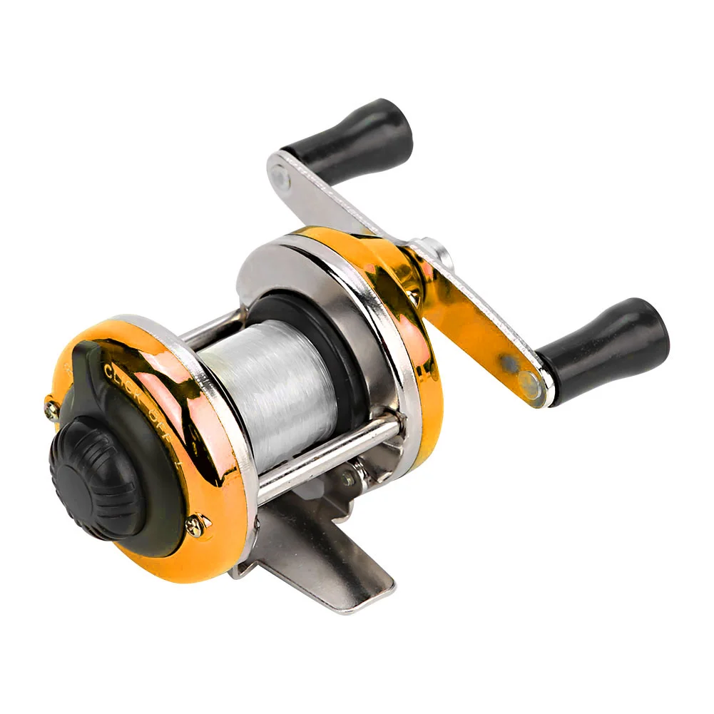 Mini Drum Fishing Weel Portable Winter Ice Fishing Reel Wheel with Wire Outdoor Casting Tackle Fishng Accessories - Color: Gold