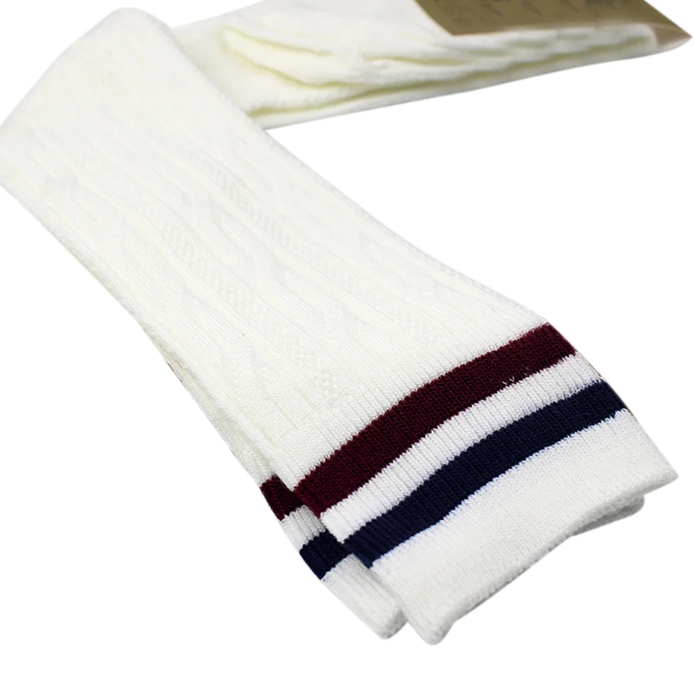 Белый 1 Pair Long Sexy Over Knee Warm Thigh High Fashion Soft Casual Student Cotton Blend Striped Women Stockings Knitting Elastic - Цвет: Белый