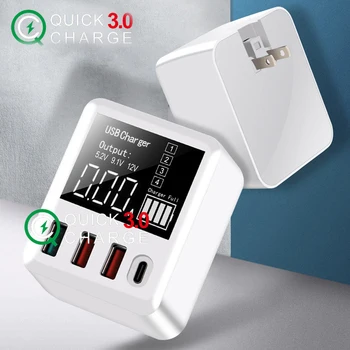 

4 Ports USB Charger Quick Charge 3.0 Fast Charger US Plug LED Digital Portable Type C USB Adapter for Mobile Phone PC