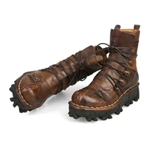 Рабочие ботинки; Мужские ботинки в байкерском стиле из натуральной воловьей кожи; армейские ботинки в готическом стиле; ботинки в стиле панк; ботинки для верховой езды