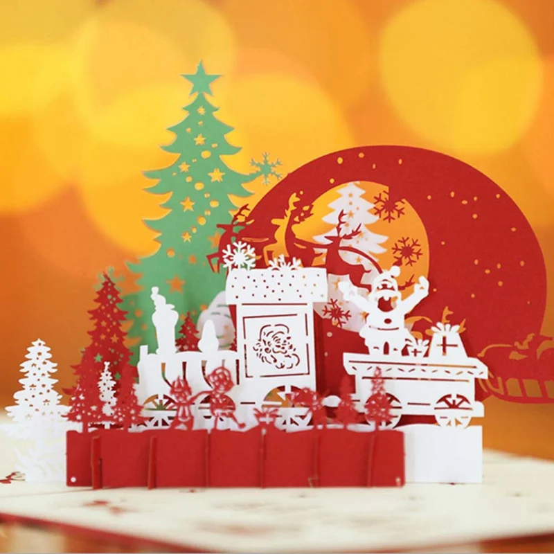 3D Pop Up Greeting Cards Xmas Wedding Birthday Christmas Postcard Xmas Gift Invitation Card