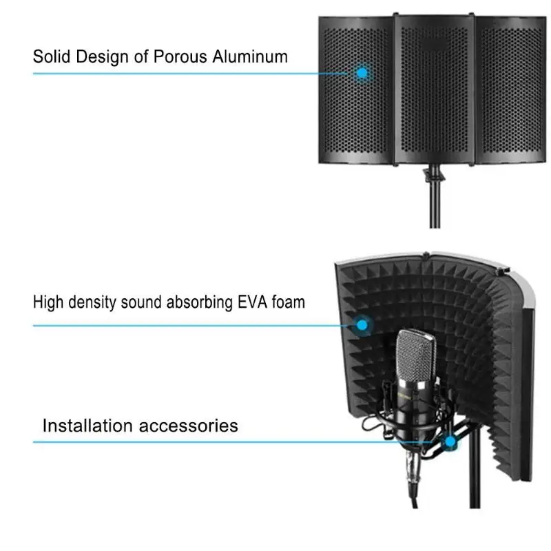 3 складной микрофон Акустическая изоляция щит сплав акустические пены панель Студийный микрофон Аксессуары