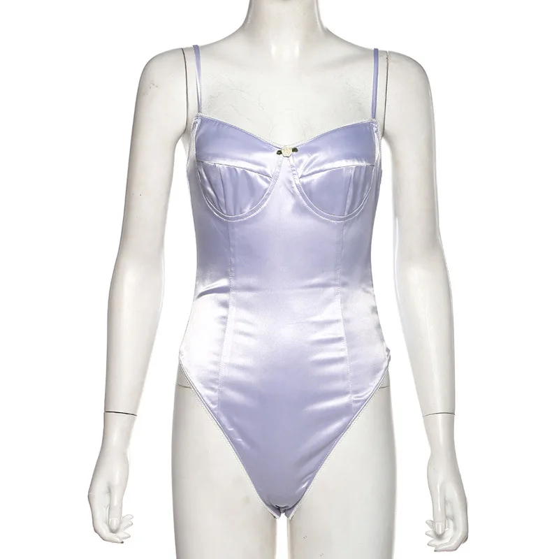 Shestyle Satin V Neck Sexy Spaghetti Strap Body Women Shining V Neck Bra Slim Lace Adjustable Basic Top Nackless Bodysuits