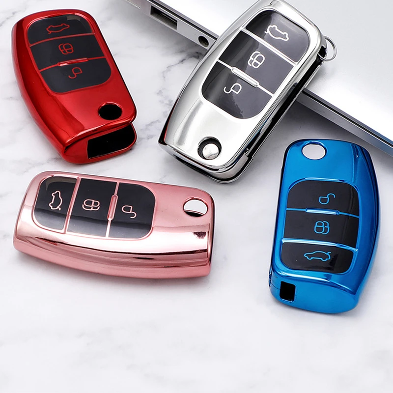 3 Button Soft TPU Car Remote Key Fob Cover Case For Ford Fiesta Focus Blue Red 